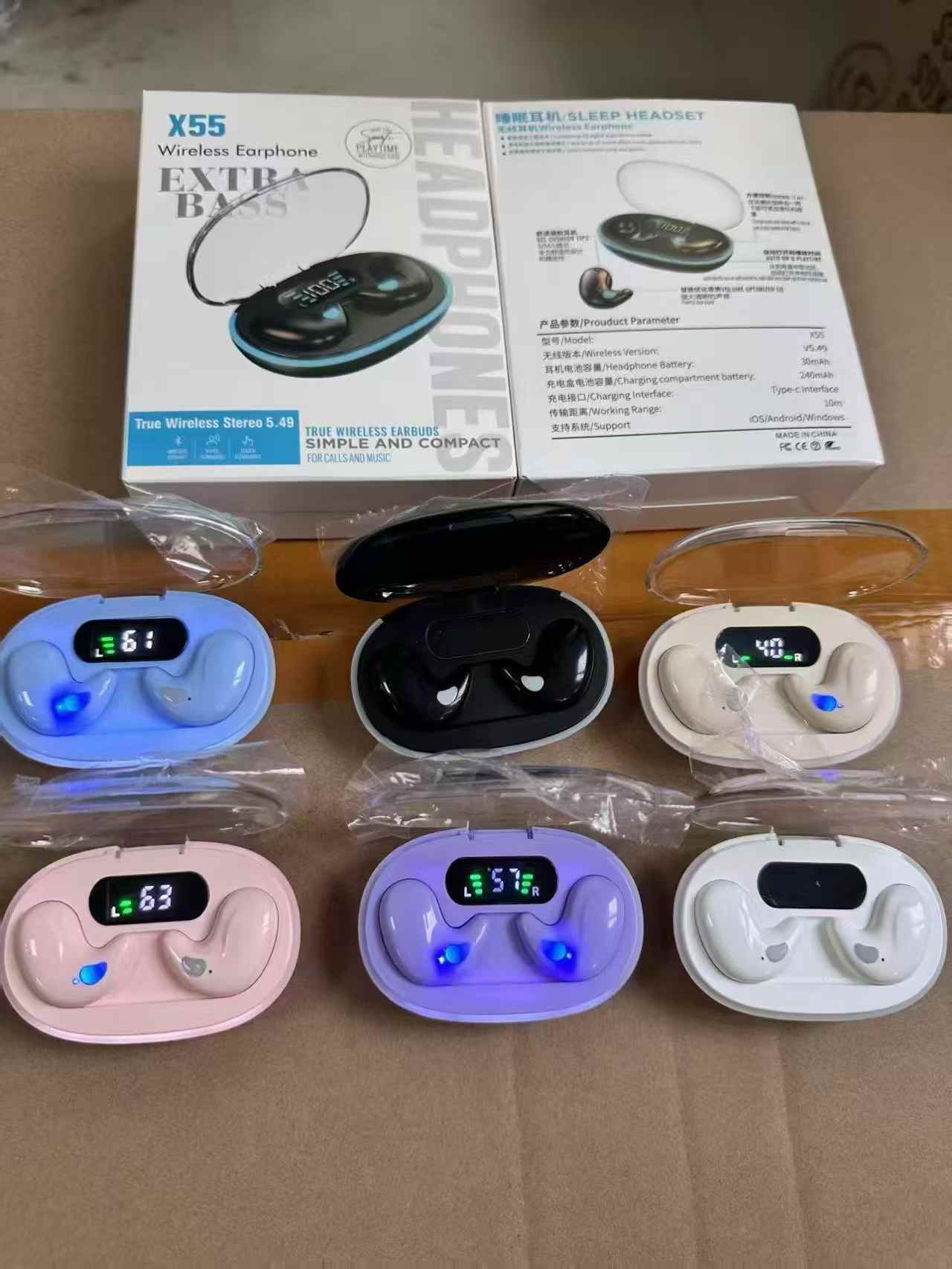 X55 New Wireless Bluetooth Headphones with Noise Cancelling and Sleep Function Earbuds wholesale - Image 3