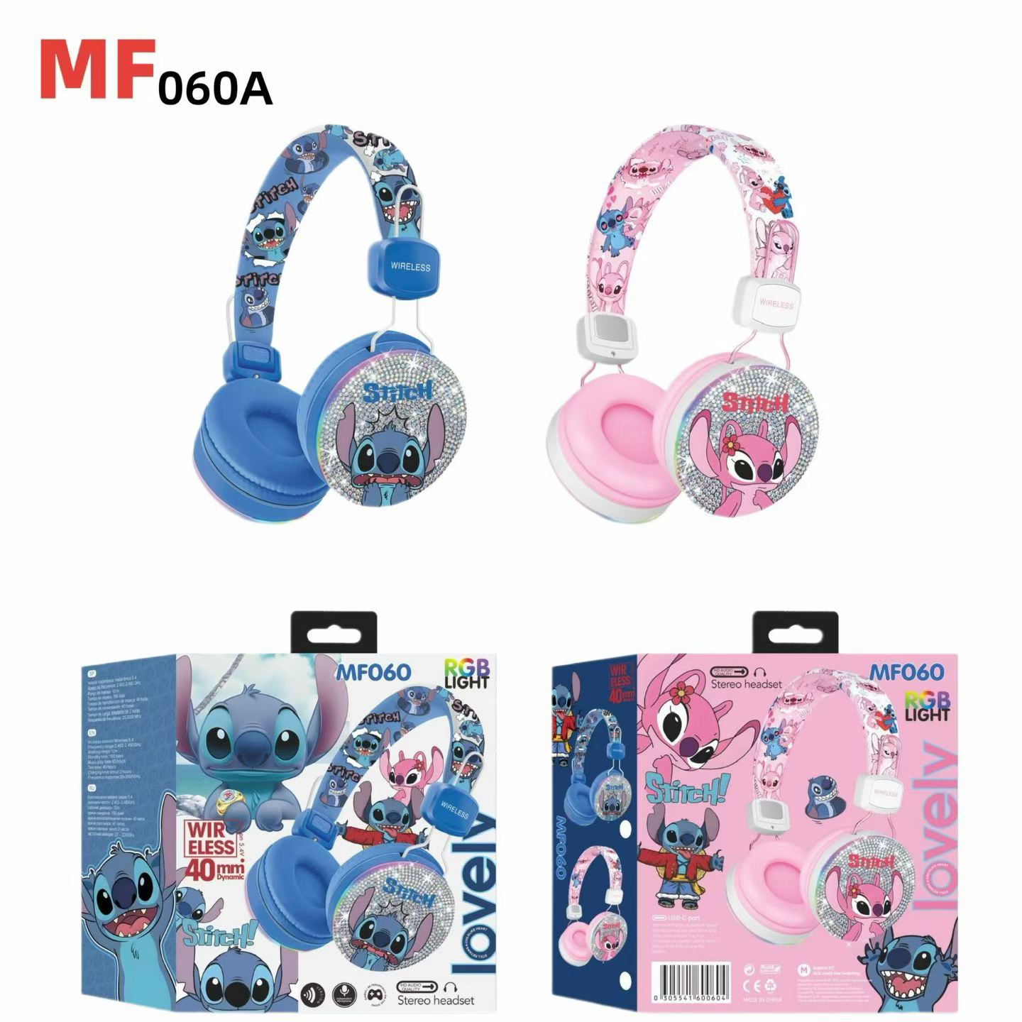 MF060 Cross-border E-commerce Influencer Stitch Over-ear Cat Ear Cartoon Rhinestone Bluetooth Children's Headphones - Image 6