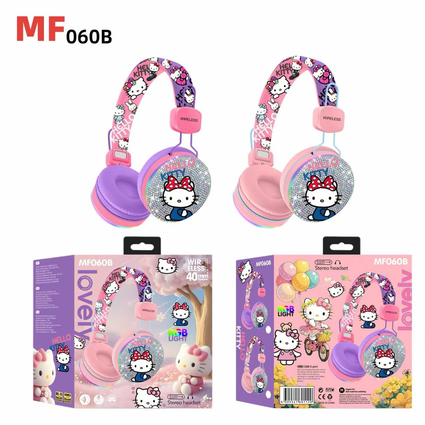 MF060 Cross-border E-commerce Influencer Stitch Over-ear Cat Ear Cartoon Rhinestone Bluetooth Children's Headphones - Image 5
