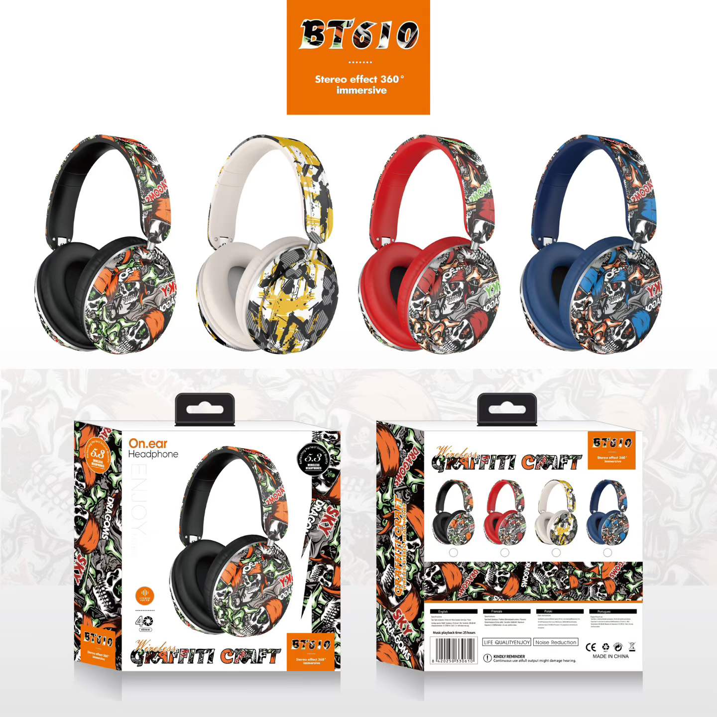 BT610 MOQ 100pcs Bluetooth Headphones Wholesale Supplier for Retail Stores | Fast Shipping Available