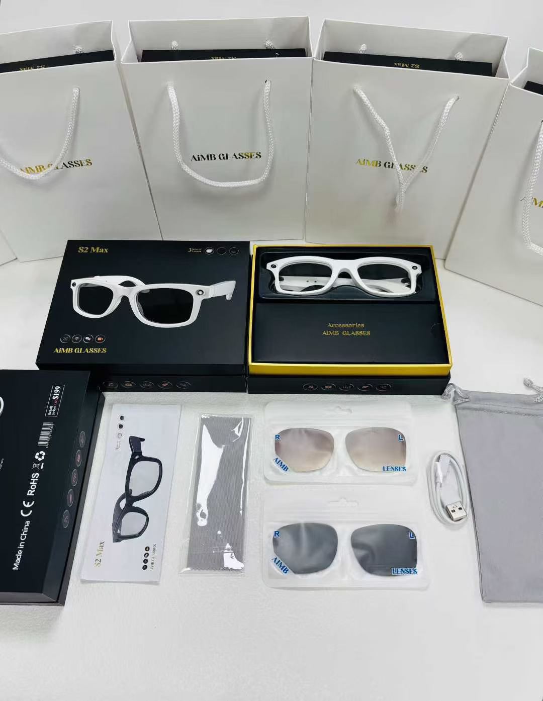 S2MAX Smart Glasses: Live Streaming, Photo Taking, Video Recording, Smart Object Recognition, Simultaneous Translation, Bluetooth Color Changing