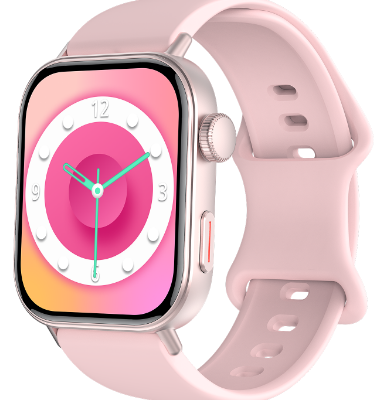 GW11Mini Bluetooth Calling Smart Watch in Pink GW11Mini Bluetooth calling smart watch with pink silicone strap and rectangular display