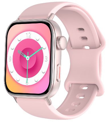 GW11Mini Bluetooth calling smart watch with pink silicone strap and rectangular display